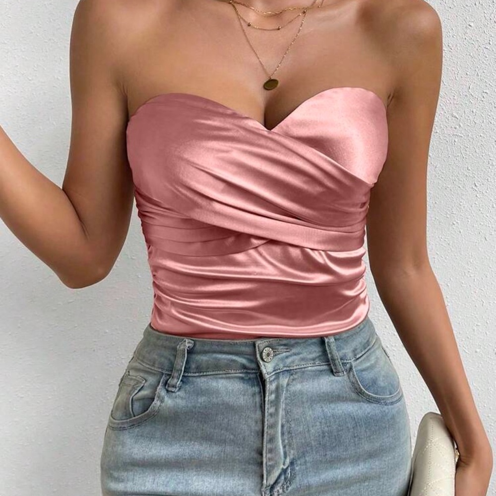 Pink Satin Strapless Top